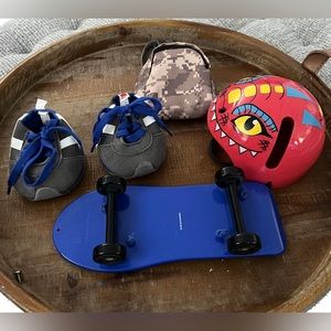 Build a bear skateboard, sneakers, helmet and backpack bundle